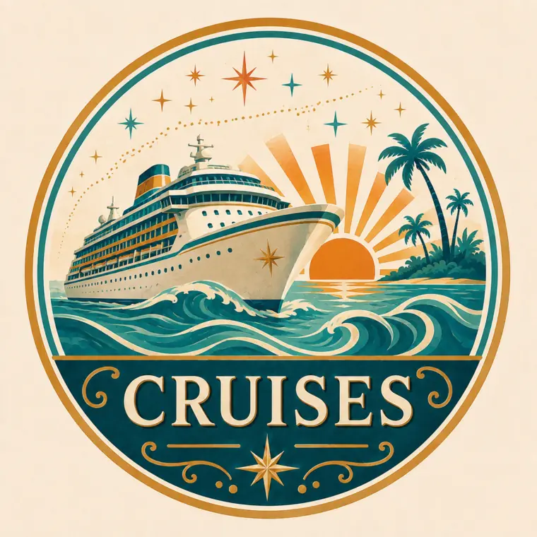 Retro illustration of a cruise ship at sunset